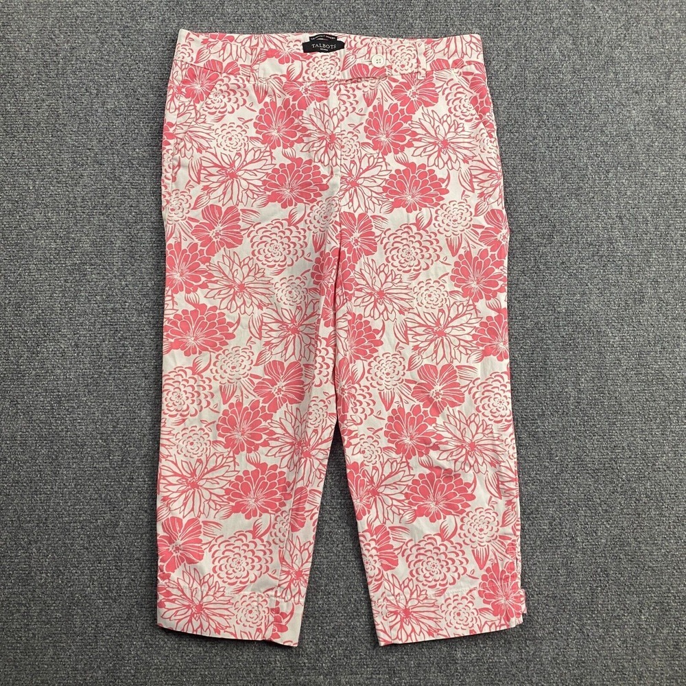 Talbots Pants Women's 6P Perfect Skimmer Petites Hawaiian Floral Pink Capri